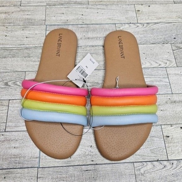NWT Lane Bryant Slip-On Rainbow Sandals, Size 7W - Picture 1 of 5